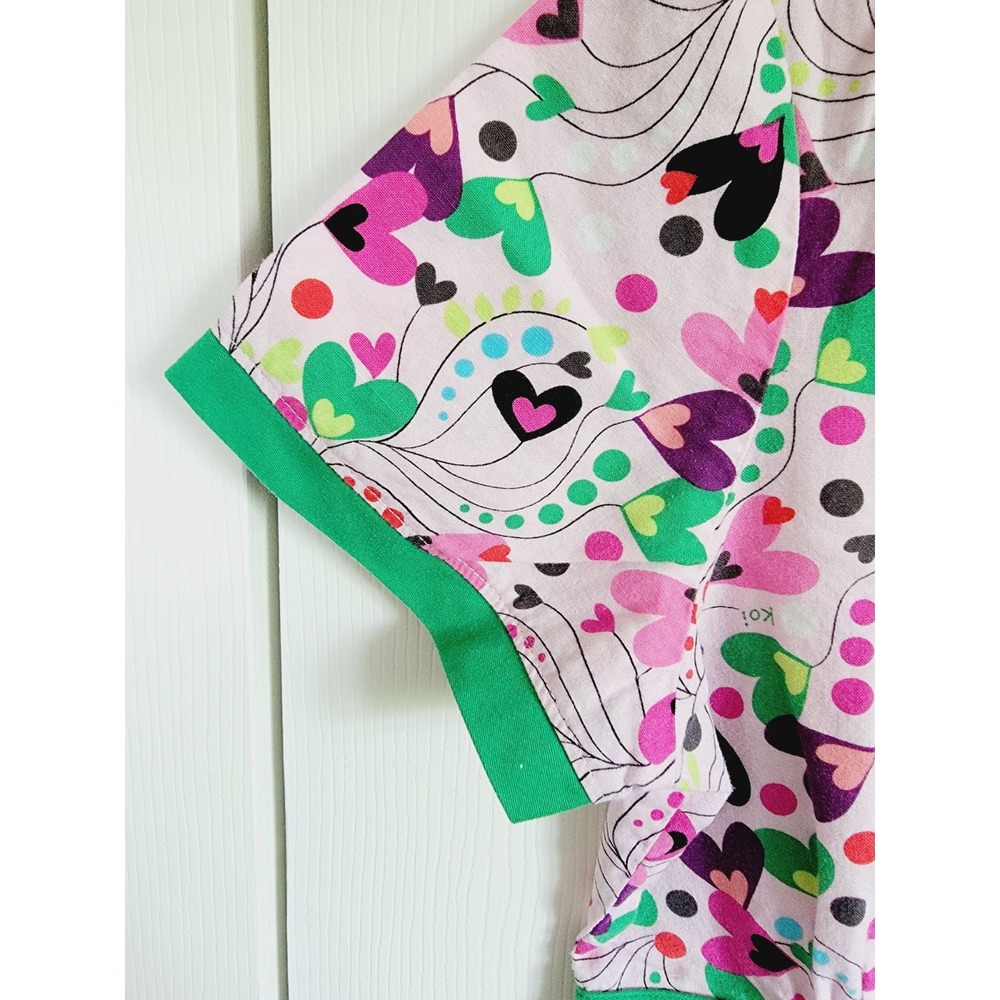 Koi by Kathy Peterson XS Womens Heart Print Happiness Mock Wrap Scrub‎ Top Pink - Picture 8 of 14